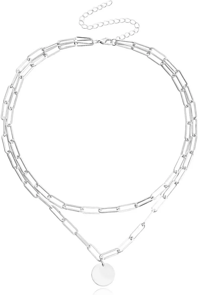 Layered Gold Silver Necklaces Chunky Stack Layered Chain Choker Necklace Herringbone Gold Necklaces Cuban Link Paperclip Necklace