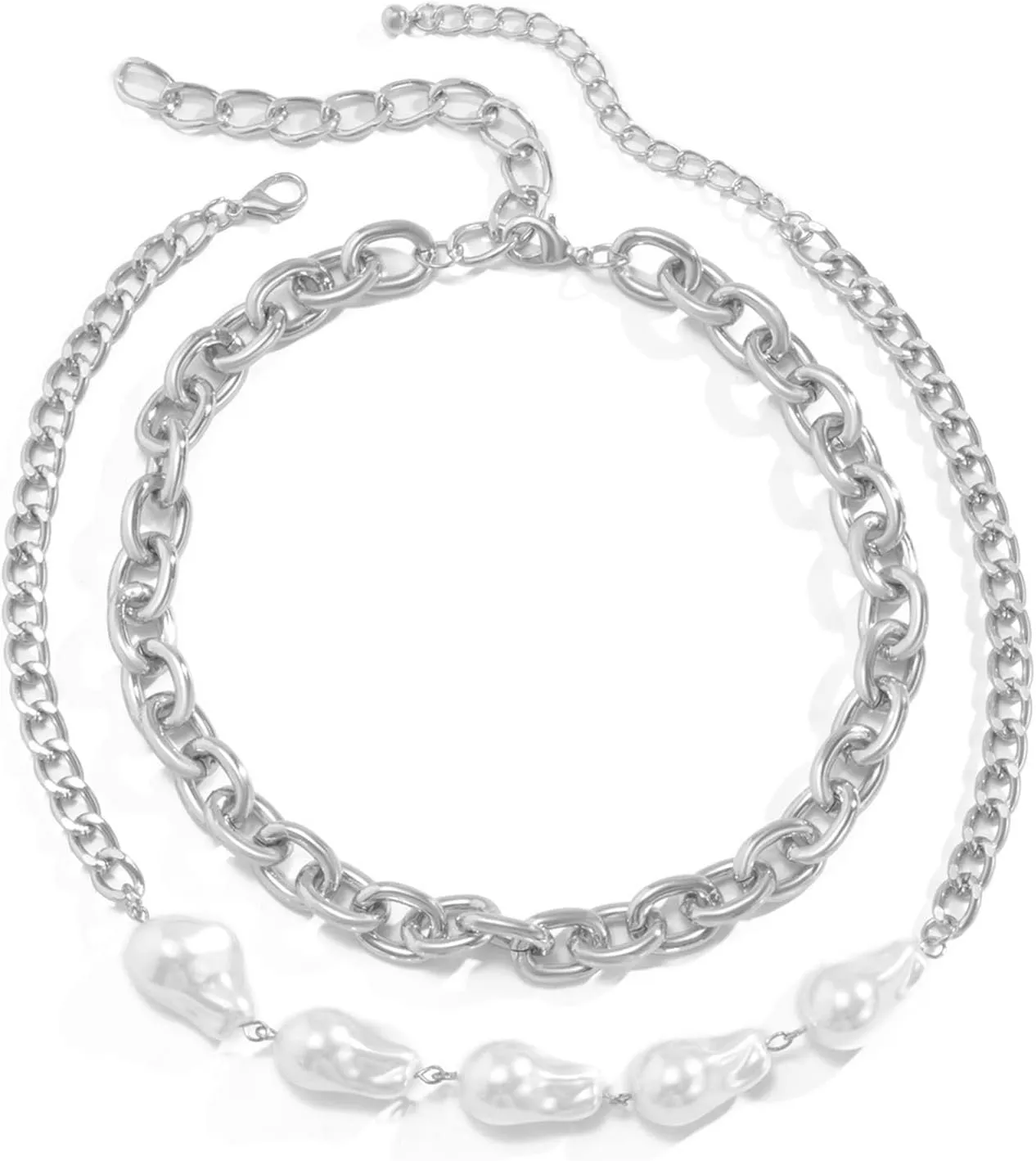 Layered Necklaces for Women, Prom Jewelry Sets Silver 2 Layer Pendant Necklaces Pearl Design Birthday Daughter Gifts