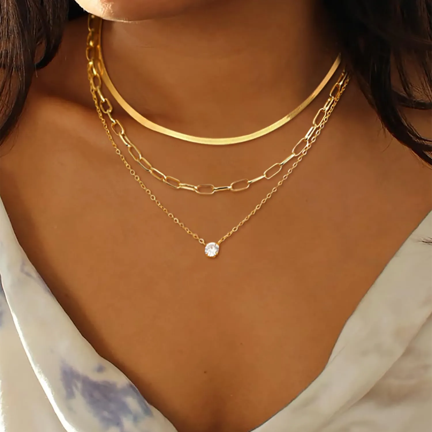 Layered Necklaces for Women Stack Dainty Cross Necklace Circle Paperclip Pearl Pendant Chain Necklaces Simple Jewelry Gift