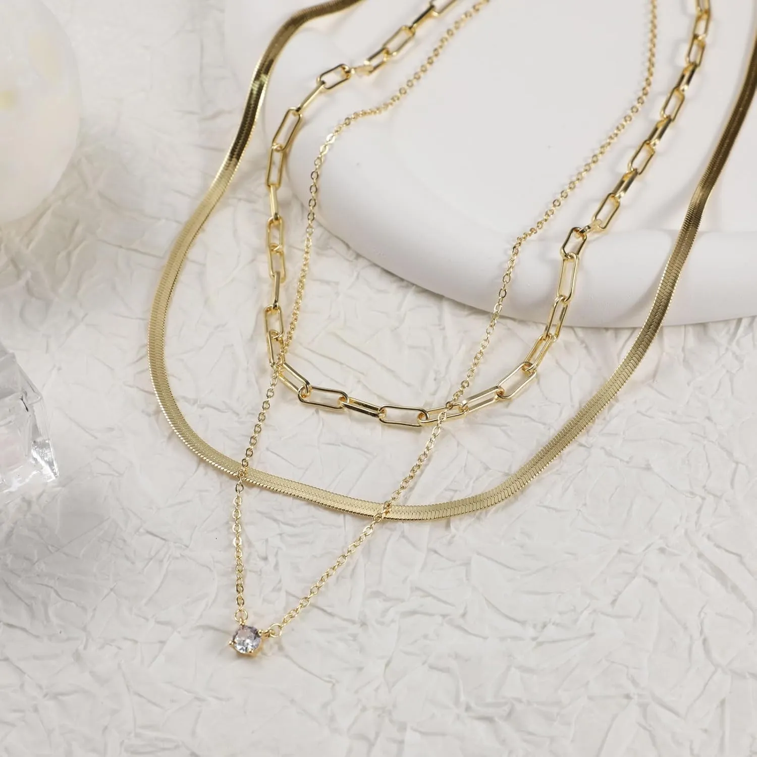 Layered Necklaces for Women Stack Dainty Cross Necklace Circle Paperclip Pearl Pendant Chain Necklaces Simple Jewelry Gift