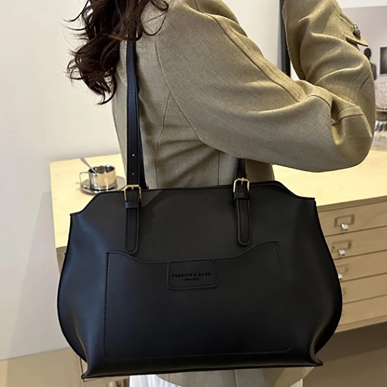 Leather Shoulder Bag for Women, Large Capacity Work Commute Handbags College Tote Bags Satchel Casual Purses for Women