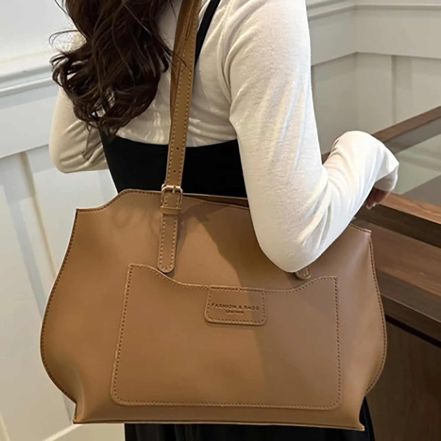 Leather Shoulder Bag for Women, Large Capacity Work Commute Handbags College Tote Bags Satchel Casual Purses for Women