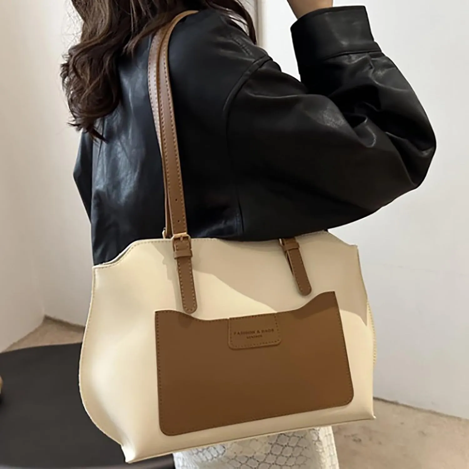 Leather Shoulder Bag for Women, Large Capacity Work Commute Handbags College Tote Bags Satchel Casual Purses for Women