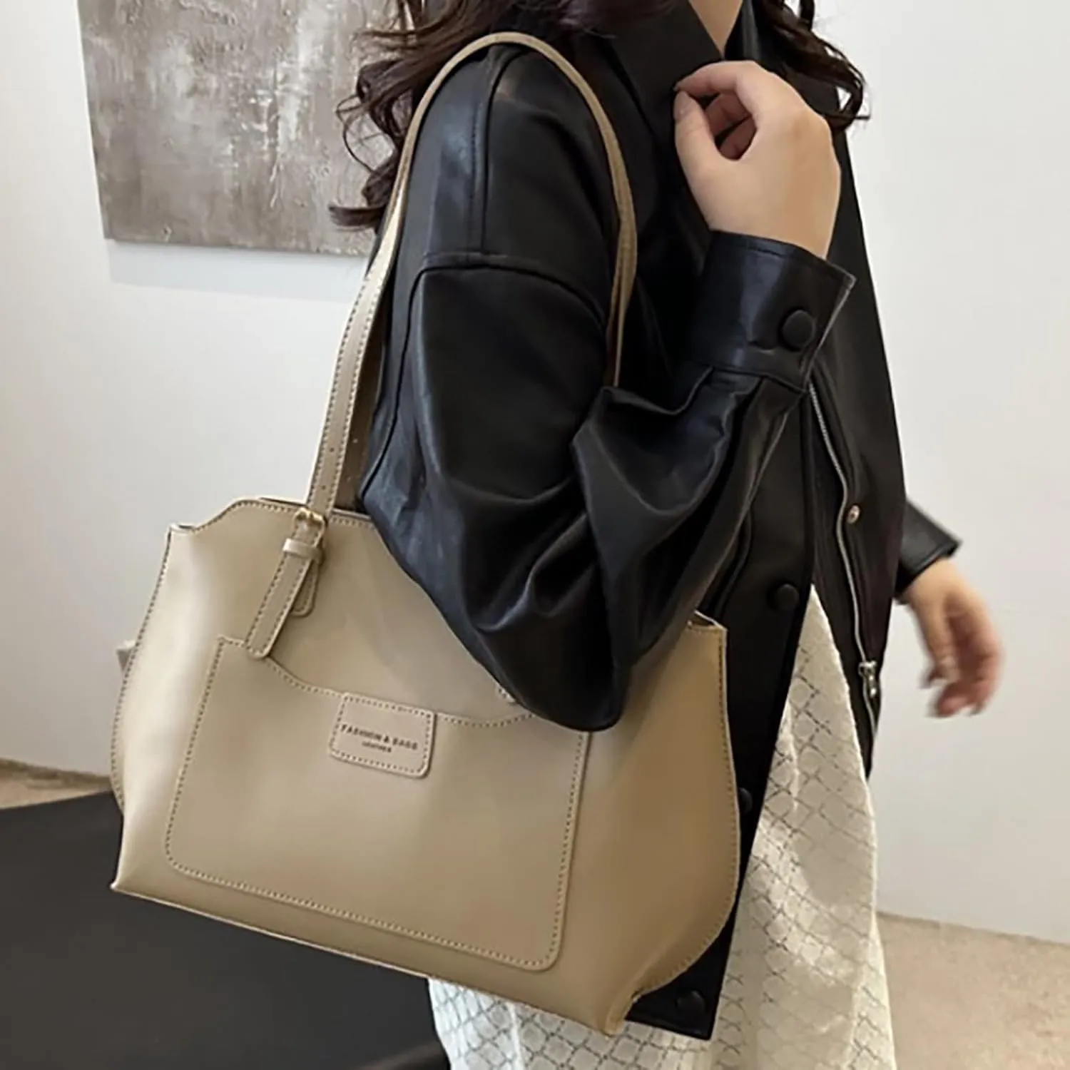 Leather Shoulder Bag for Women, Large Capacity Work Commute Handbags College Tote Bags Satchel Casual Purses for Women
