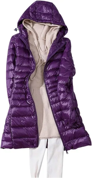 Lightweight Jacket Women Women's Solid Color Mid Length Hooded Down Jacket With Drawstring Slim Fit Womens Black