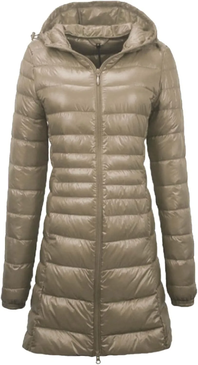 Lightweight Jacket Women Women's Solid Color Mid Length Hooded Down Jacket With Drawstring Slim Fit Womens Black