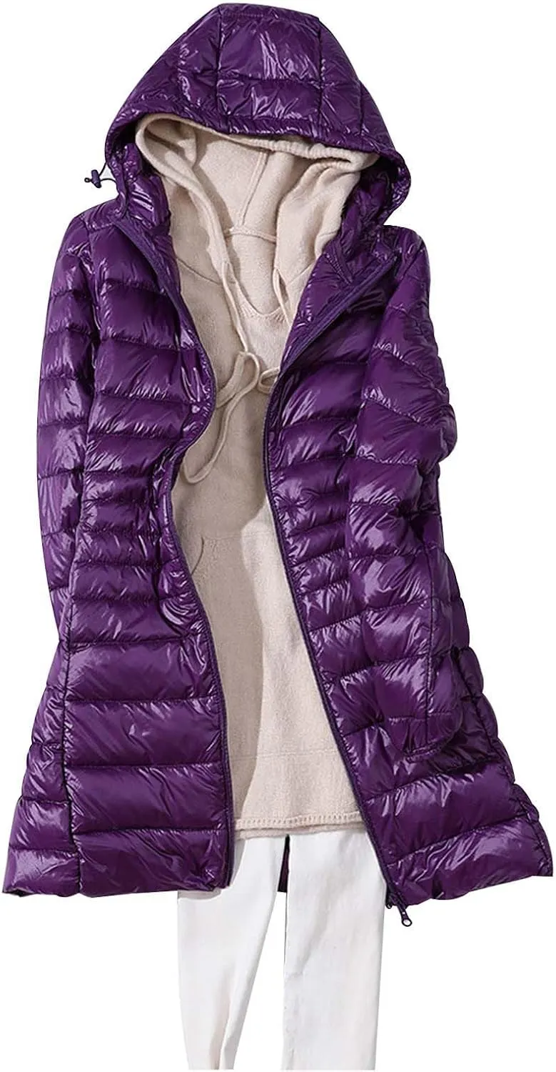 Lightweight Jacket Women Women's Solid Color Mid Length Hooded Down Jacket With Drawstring Slim Fit Womens Black
