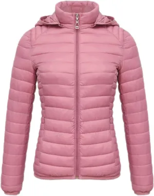 Lightweight Puffer Coats for Women Packable Quilted Zipper Down Jackets with Removed Hood Winter Warm Outerwear 2024