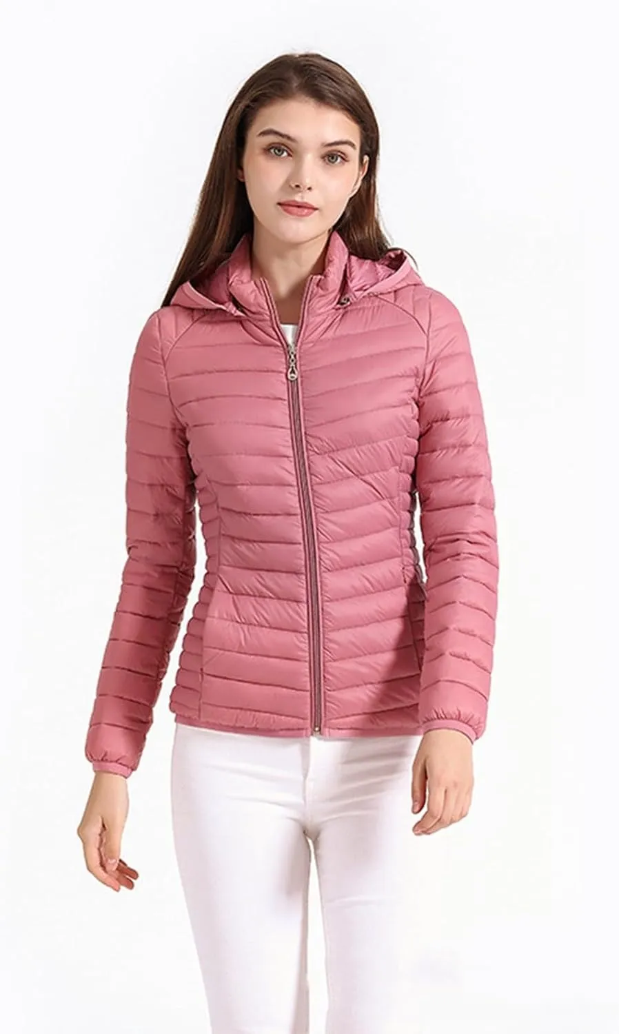 Lightweight Puffer Coats for Women Packable Quilted Zipper Down Jackets with Removed Hood Winter Warm Outerwear 2024