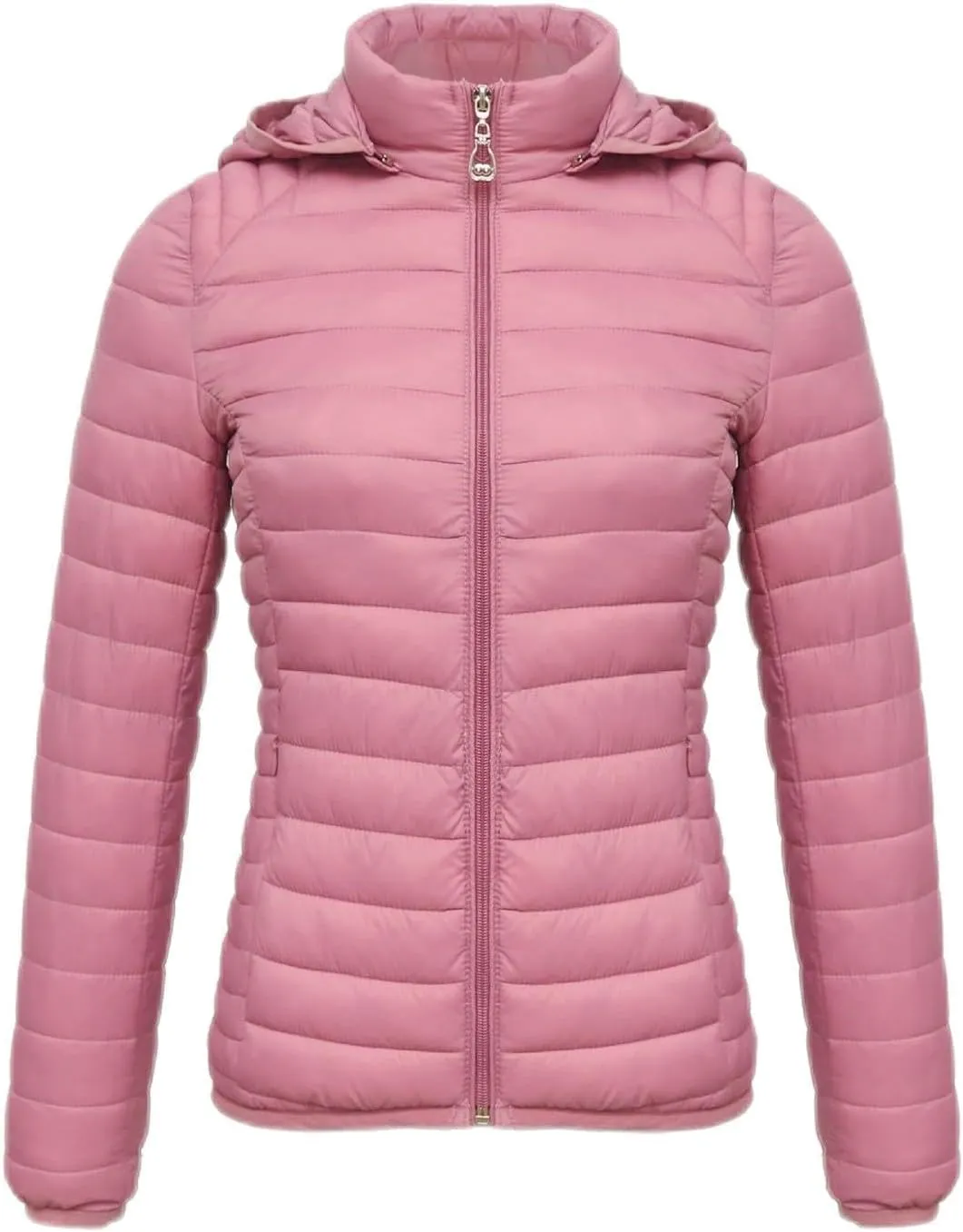 Lightweight Puffer Coats for Women Packable Quilted Zipper Down Jackets with Removed Hood Winter Warm Outerwear 2024