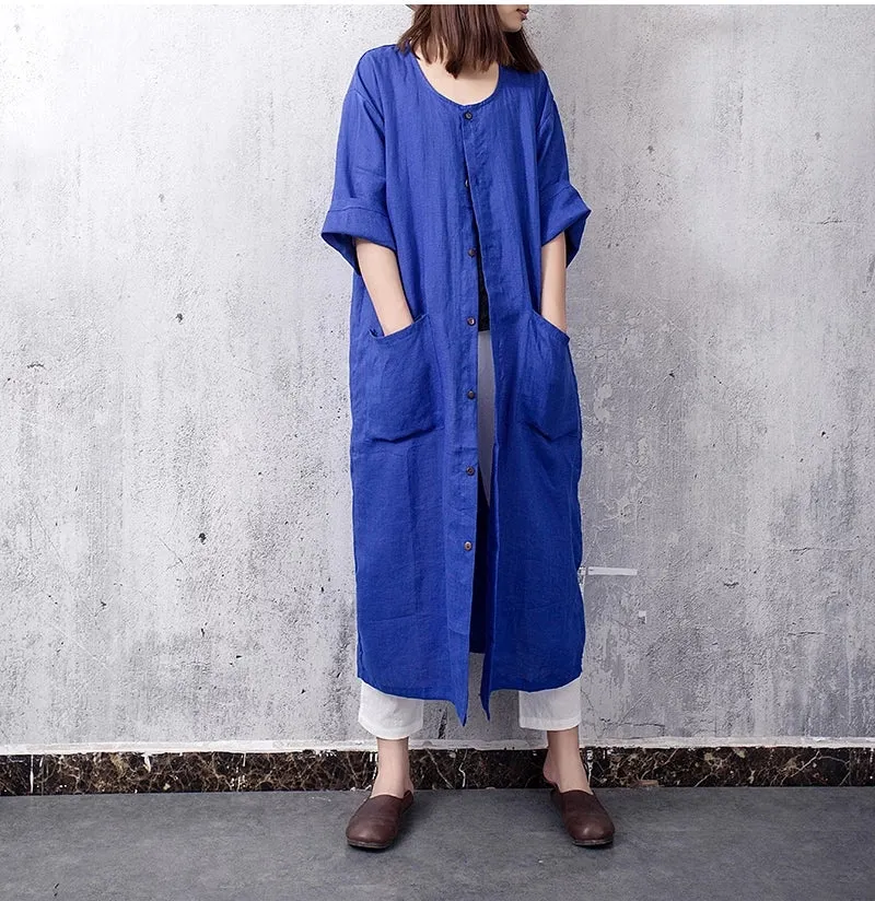 Linen Women Cardigan Spring Linen Long Shirts C9410