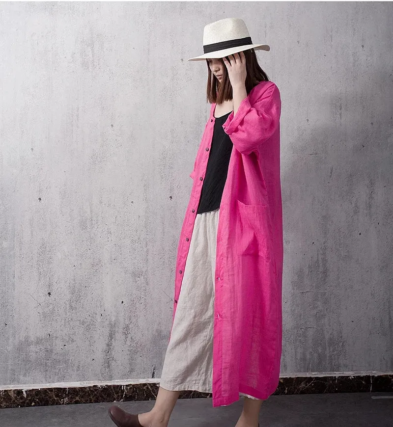 Linen Women Cardigan Spring Linen Long Shirts C9410