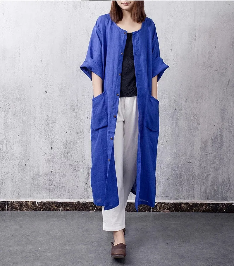 Linen Women Cardigan Spring Linen Long Shirts C9410