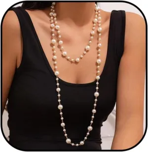 Long Pearl Necklaces for Women Dainty Layered Pearl Necklaces Pearl Long Chain Necklace Bridal Wedding Party Jewelry