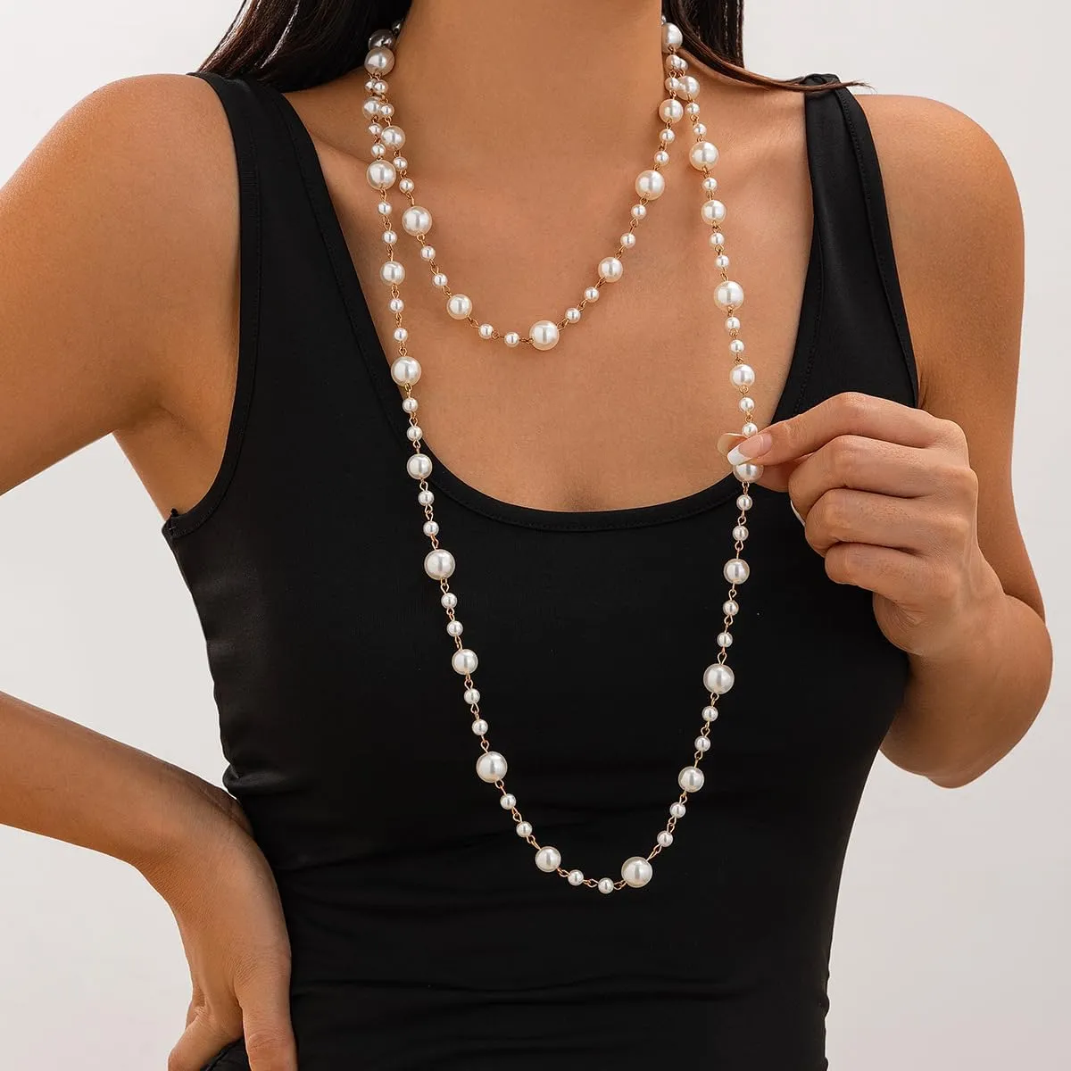 Long Pearl Necklaces for Women Dainty Layered Pearl Necklaces Pearl Long Chain Necklace Bridal Wedding Party Jewelry