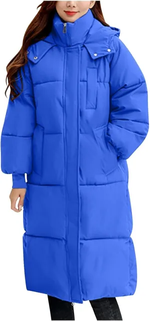 Long Winter Coats for Women 2025 Trendy Hooded Padded Trench Coat Puffer Down Jackets Overcoat with Pockets