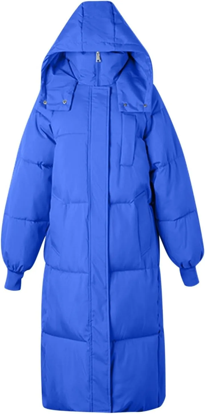Long Winter Coats for Women 2025 Trendy Hooded Padded Trench Coat Puffer Down Jackets Overcoat with Pockets