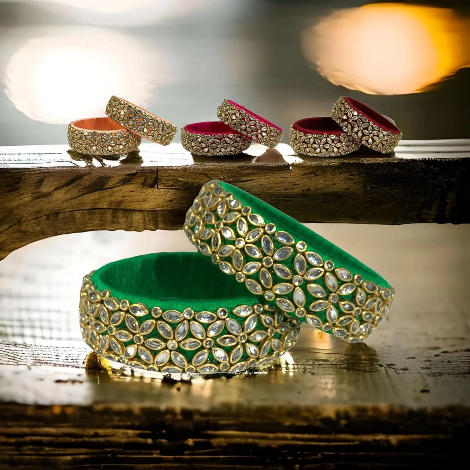 LOVENSPIRE Indian Silk Thread Bangles for Women Traditional Kundan Bracelet Return Gifts Indian Bridal Set Thread Bangle Hippie Jewelry Bollywood Bracelet Gift for Her