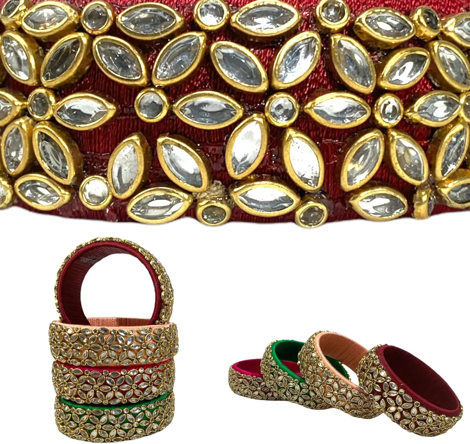 LOVENSPIRE Indian Silk Thread Bangles for Women Traditional Kundan Bracelet Return Gifts Indian Bridal Set Thread Bangle Hippie Jewelry Bollywood Bracelet Gift for Her