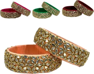 LOVENSPIRE Indian Silk Thread Bangles for Women Traditional Kundan Bracelet Return Gifts Indian Bridal Set Thread Bangle Hippie Jewelry Bollywood Bracelet Gift for Her