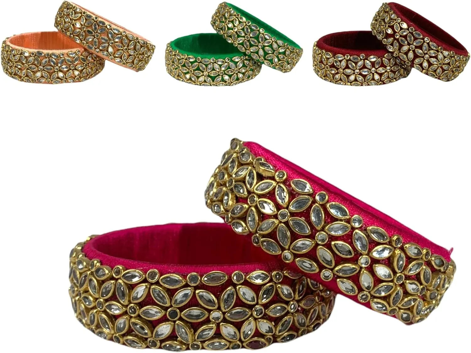 LOVENSPIRE Indian Silk Thread Bangles for Women Traditional Kundan Bracelet Return Gifts Indian Bridal Set Thread Bangle Hippie Jewelry Bollywood Bracelet Gift for Her