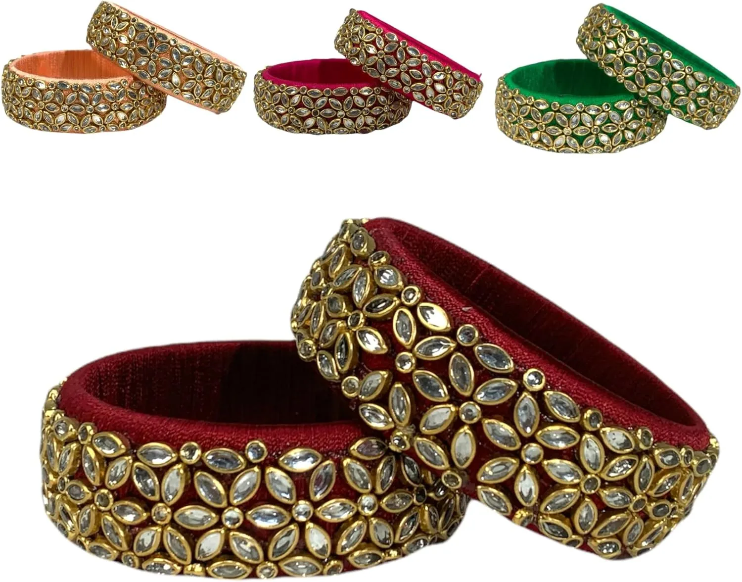 LOVENSPIRE Indian Silk Thread Bangles for Women Traditional Kundan Bracelet Return Gifts Indian Bridal Set Thread Bangle Hippie Jewelry Bollywood Bracelet Gift for Her