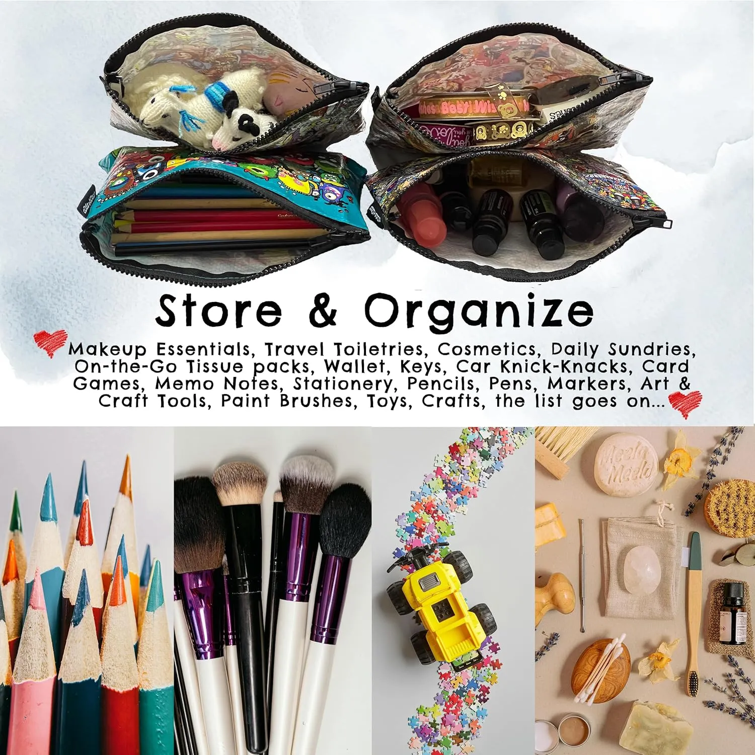 Makeup Bag, Pencil Case, Pencil Pouch, Travel Pouch for Passport and Documents, Travel Essentials