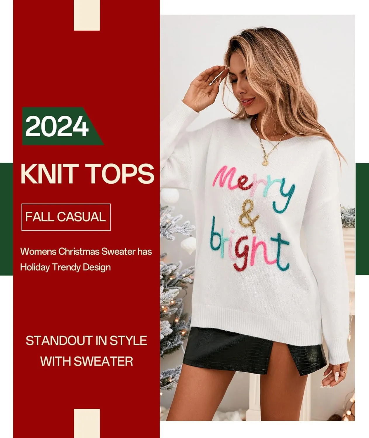 MARZXIN Women 2025 Casual Holiday Sweaters Long Sleeve Round Neck Valentine Sweater Tops Merry Christmas Sweaters