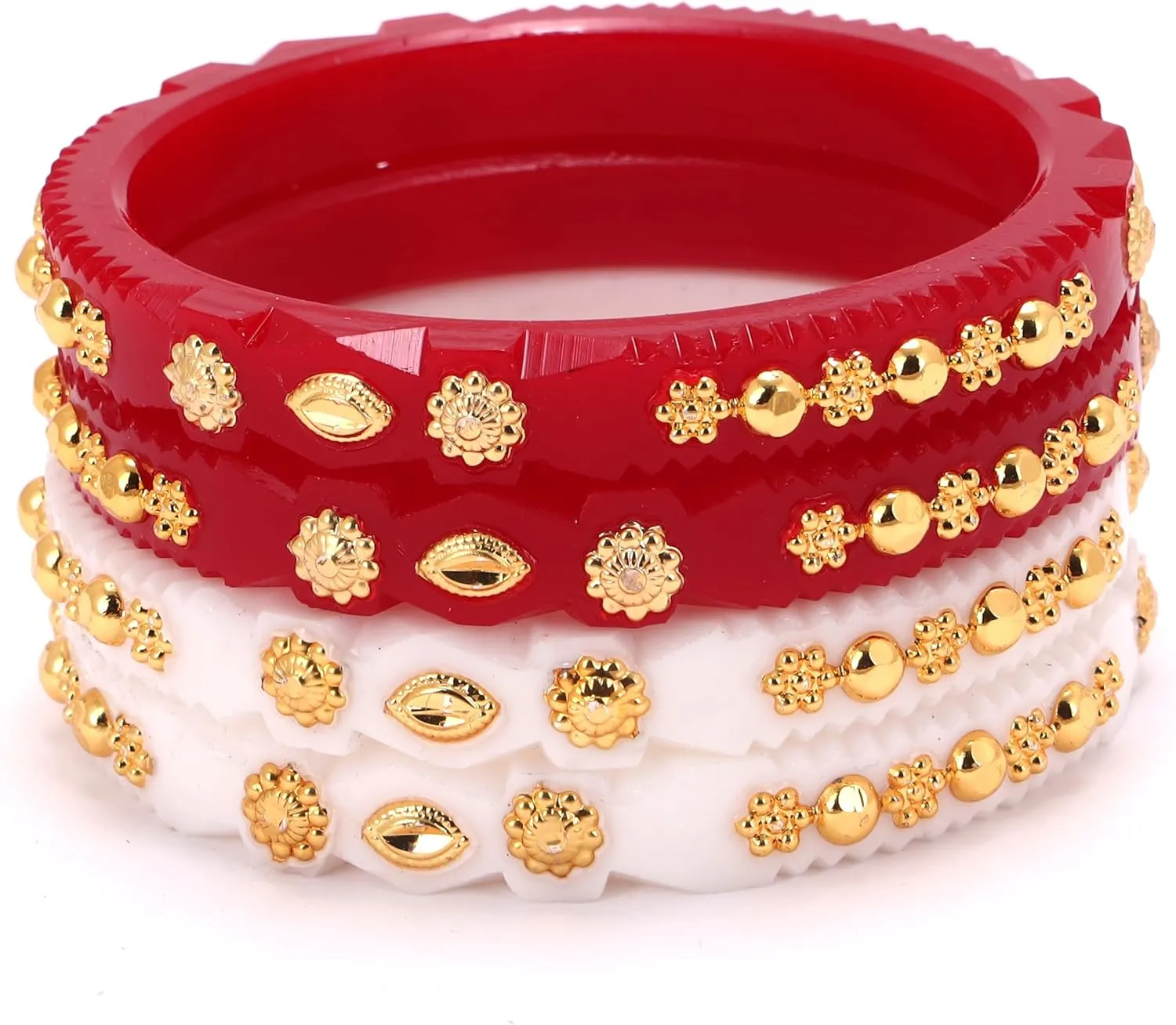Meenakshi imitation Gold Plated Handcrafted Designer Red and White Plastic Shakha Pola Bangles Set of 4 Gift For Her Bollywood Women Jewelry Bangle Bracelets Kangan