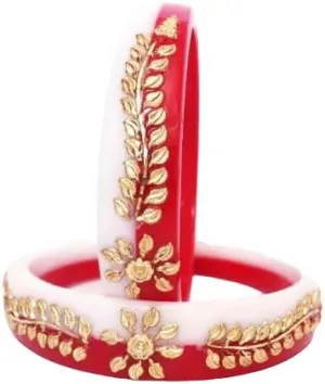 Meenakshi imitation Gold Plated Indian Ethnic Women's Red Shakha Pola Bangles Set of 2