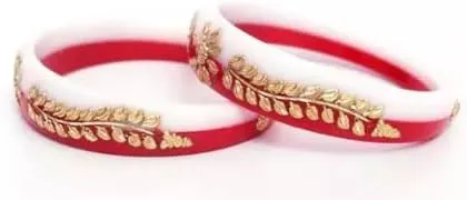 Meenakshi imitation Gold Plated Indian Ethnic Women's Red Shakha Pola Bangles Set of 2