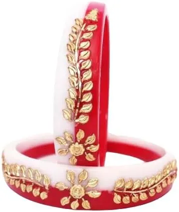 Meenakshi imitation Gold Plated Indian Ethnic Women's Red Shakha Pola Bangles Set of 2