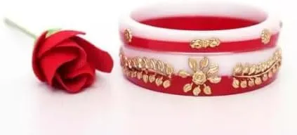 Meenakshi imitation Gold Plated Indian Ethnic Women's Red Shakha Pola Bangles Set of 2
