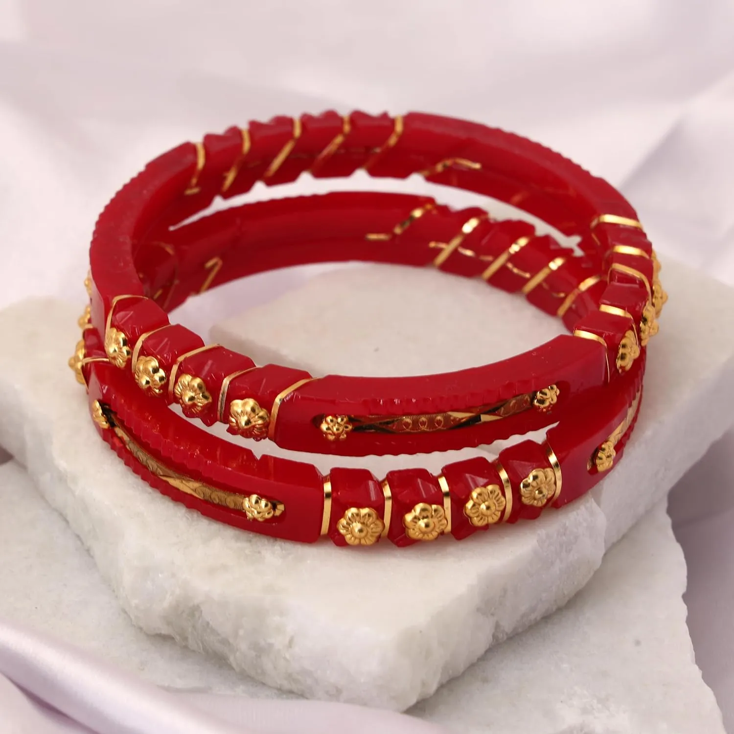 Meenakshi imitation Handcrafted Gold Plated Shakha Pola Bangles Set of 2 Gift For Her Indian Bollywood Designer Women Jewelry Red Bangle Bracelets Kangan