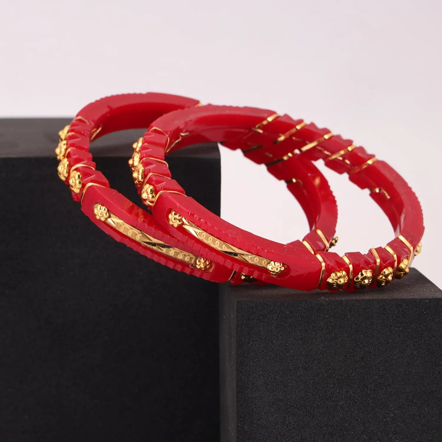 Meenakshi imitation Handcrafted Gold Plated Shakha Pola Bangles Set of 2 Gift For Her Indian Bollywood Designer Women Jewelry Red Bangle Bracelets Kangan