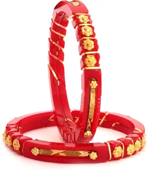 Meenakshi imitation Handcrafted Gold Plated Shakha Pola Bangles Set of 2 Gift For Her Indian Bollywood Designer Women Jewelry Red Bangle Bracelets Kangan