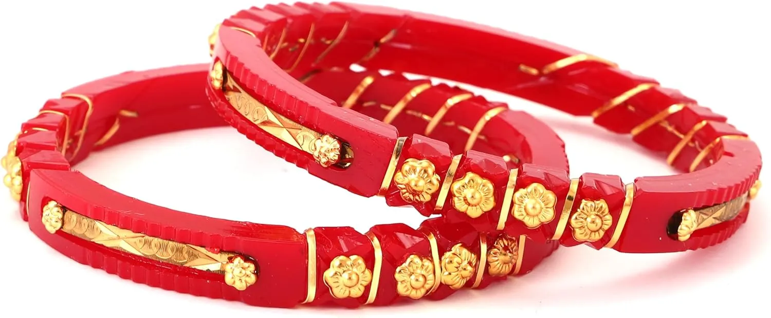 Meenakshi imitation Handcrafted Gold Plated Shakha Pola Bangles Set of 2 Gift For Her Indian Bollywood Designer Women Jewelry Red Bangle Bracelets Kangan