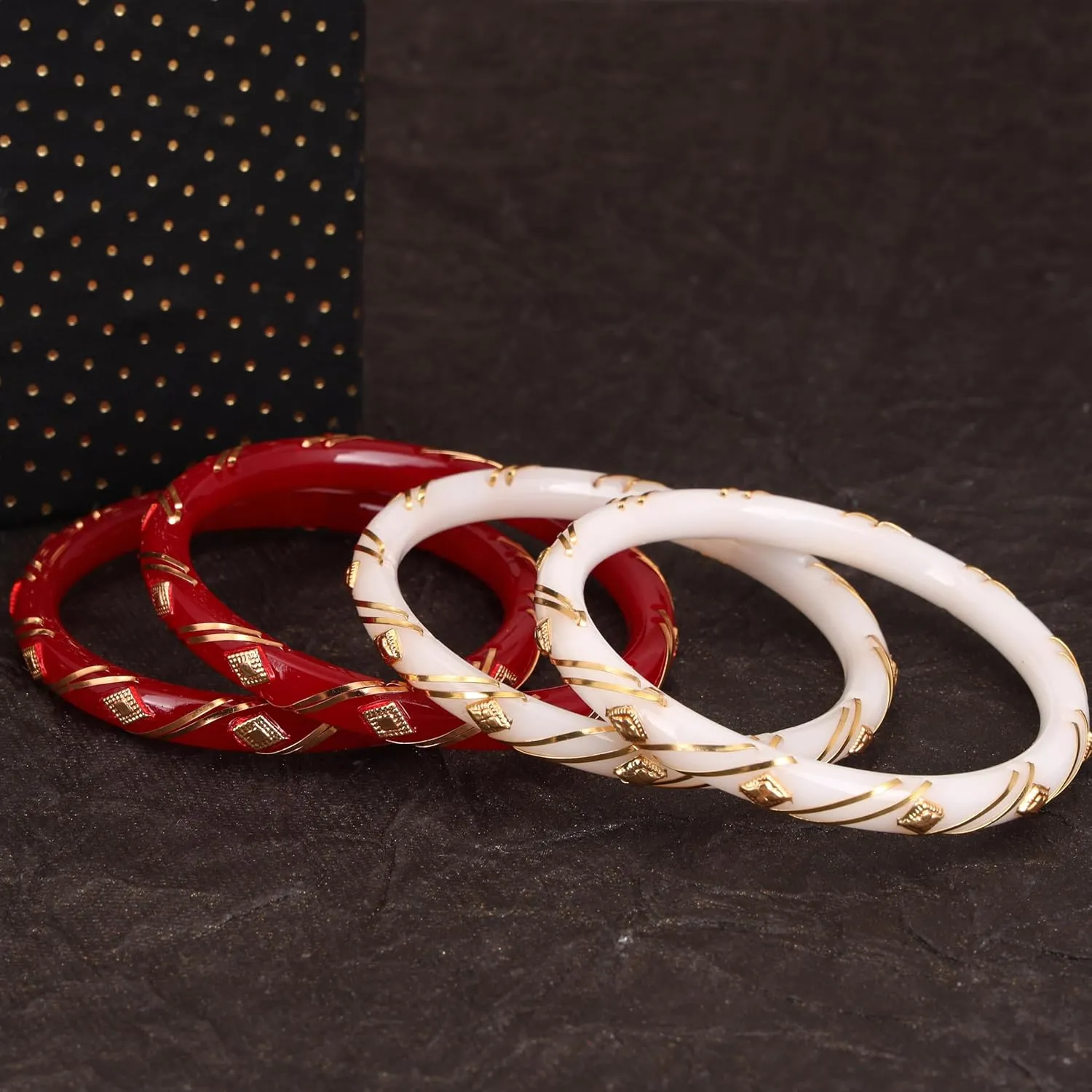 Meenakshi imitation Set of 4 Micro Gold Plated Shakha Pola Bangles Red White Handcrafted Gift For Her Indian Bollywood Designer Women Jewelry Bangle Bracelets Kangan