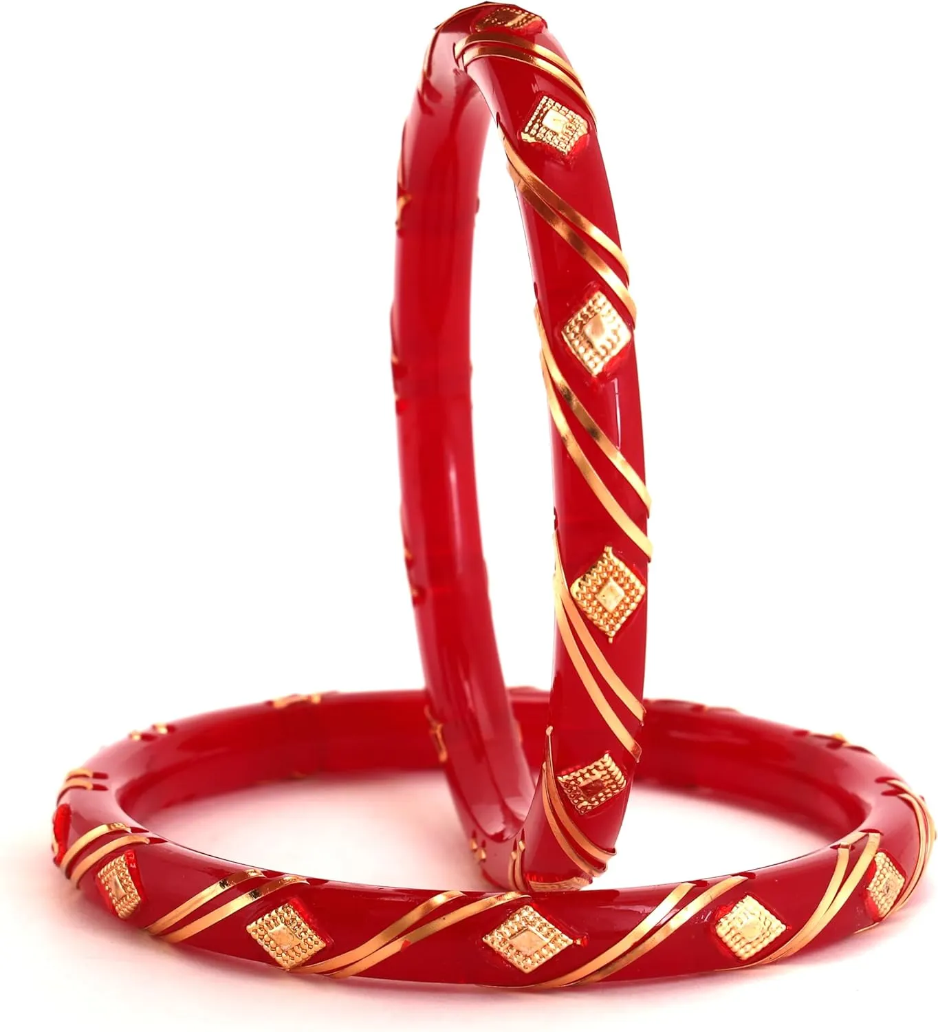 Meenakshi imitation Set of 4 Micro Gold Plated Shakha Pola Bangles Red White Handcrafted Gift For Her Indian Bollywood Designer Women Jewelry Bangle Bracelets Kangan