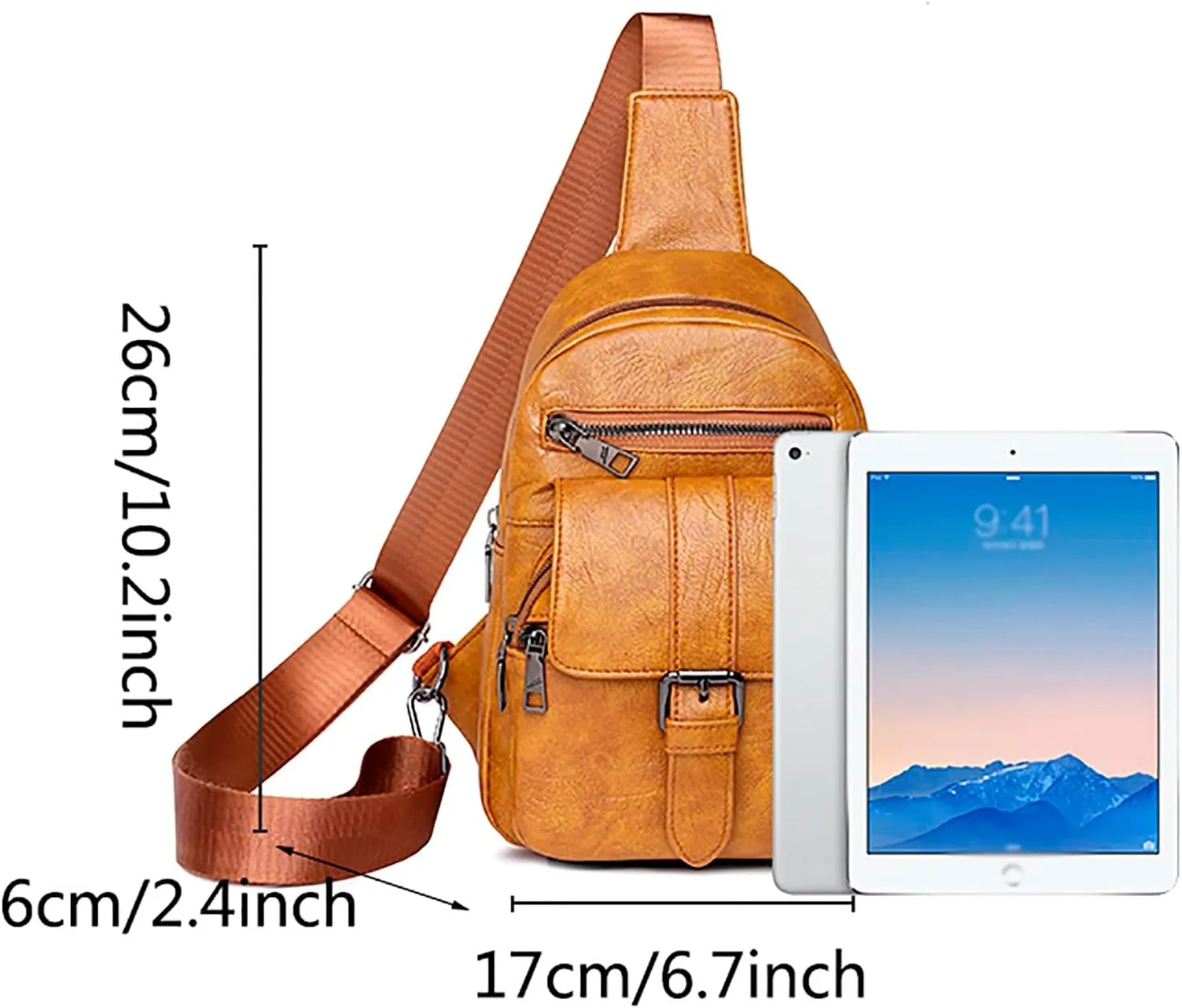 Men And Women Chest Bags Sling Bags Small Crossbody PU Leather Satchel Daypack Fashion Shoulder Strap (Black, One Size)