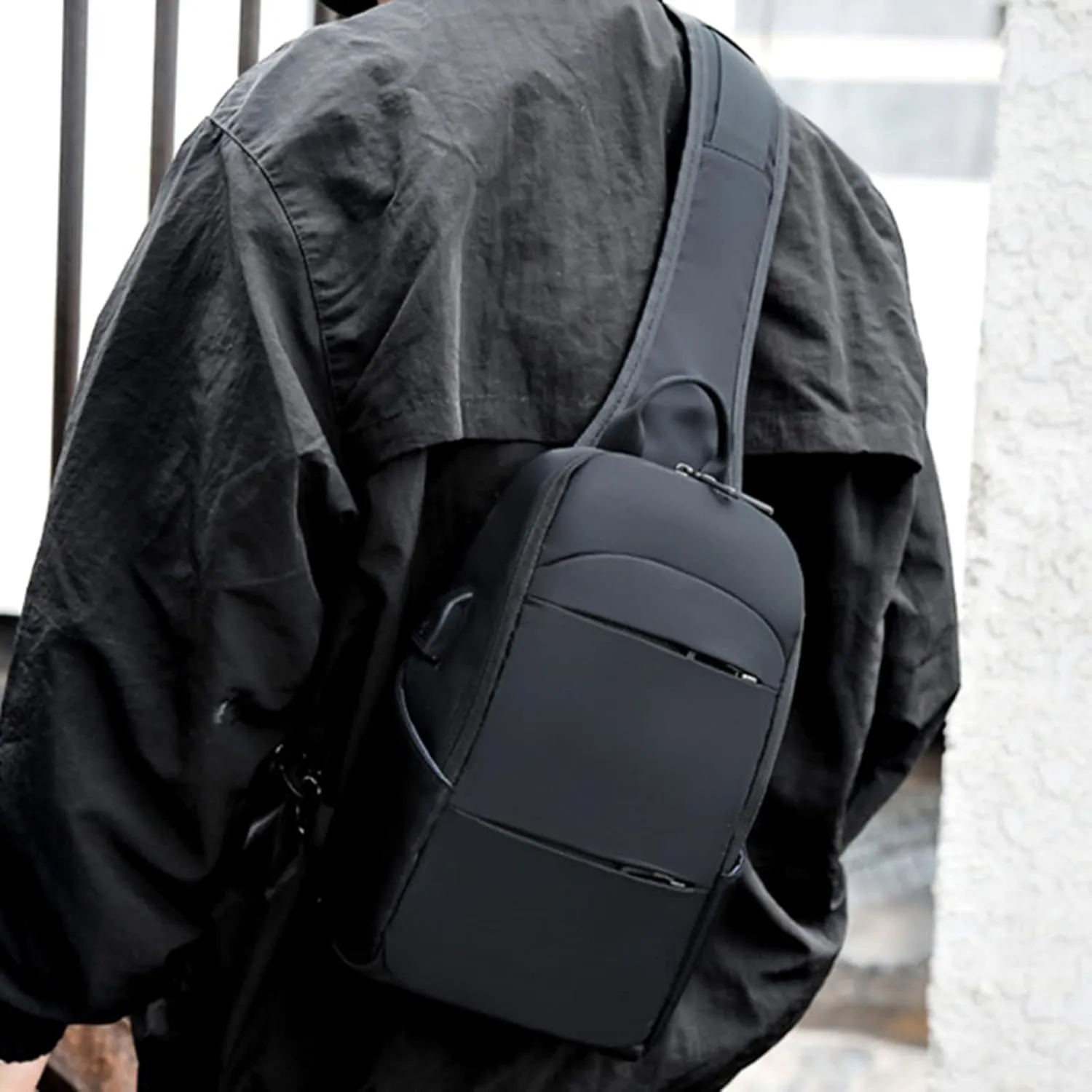 Men Chest Bag Shoulder Crossbody Bag Large Capacity Multifunctional Backpack USB Charging Purses for (Black, One Size)