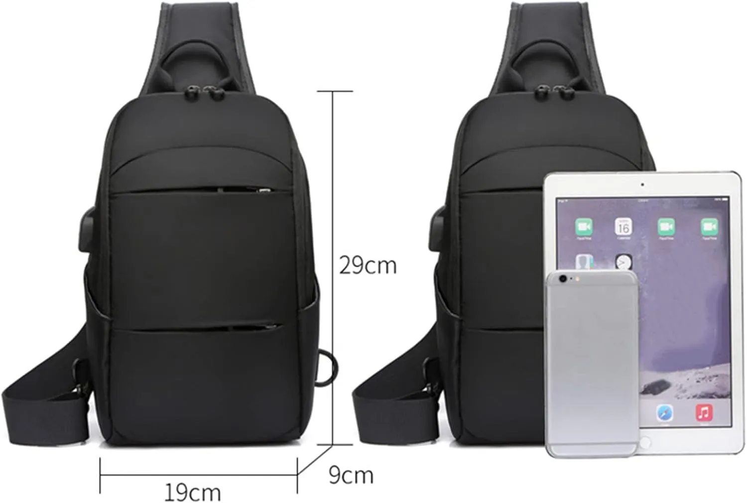 Men Chest Bag Shoulder Crossbody Bag Large Capacity Multifunctional Backpack USB Charging Purses for (Black, One Size)