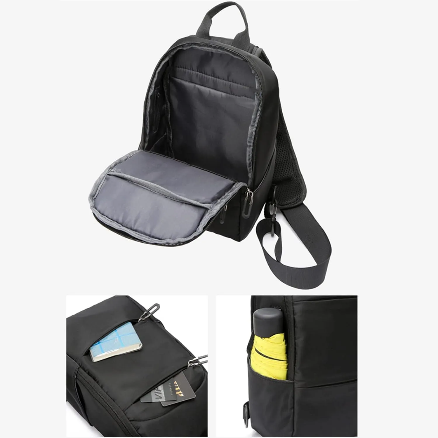 Men Chest Bag Shoulder Crossbody Bag Large Capacity Multifunctional Backpack USB Charging Purses for (Black, One Size)