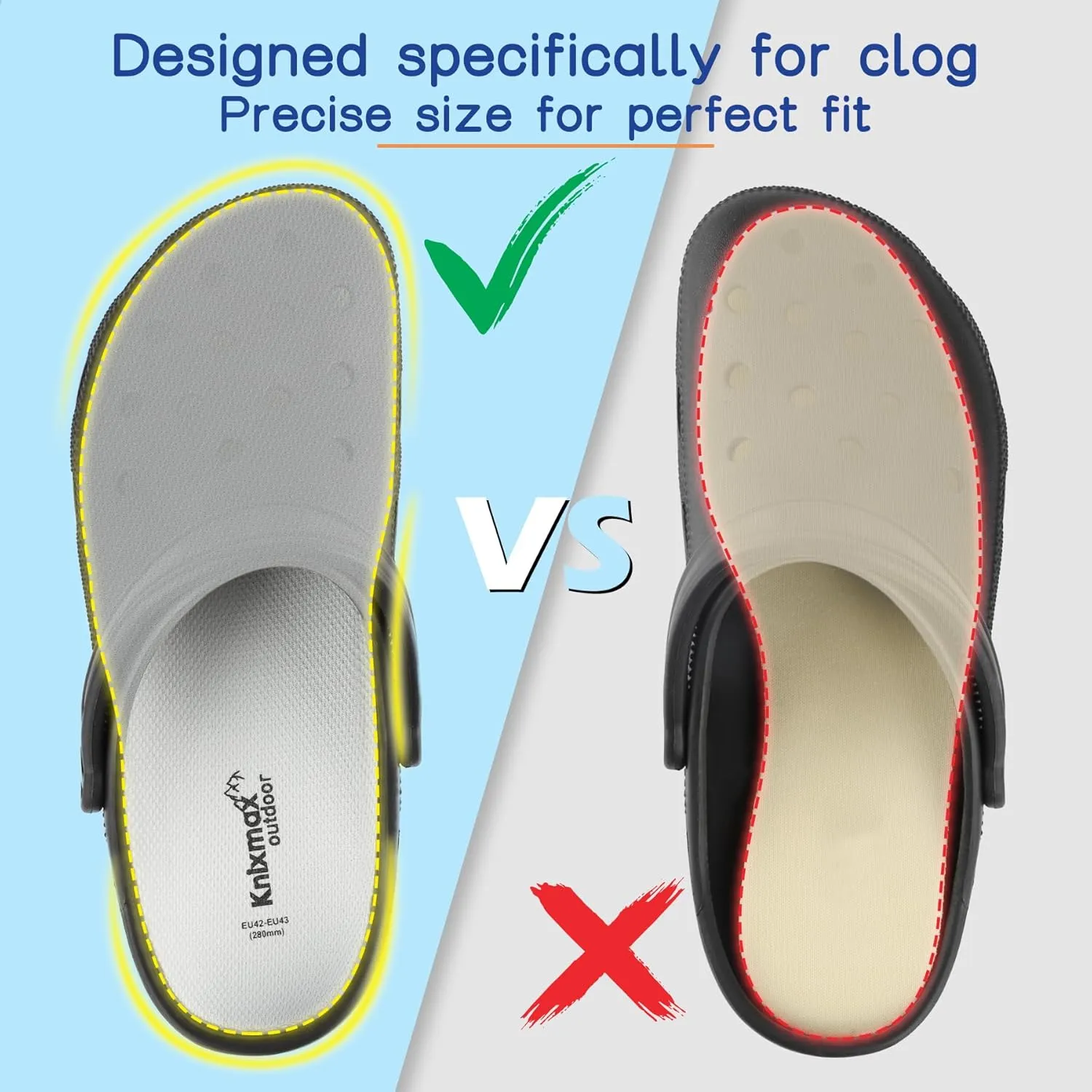 Men Women Insoles for Crocs Ultra-Thin Comfort Shoe Inserts for Garden Clogs, Nurse, Chef, Water Shoes, Waterproof Replacement Barefoot Liners Breathable Pad Grey Size 8 /EU41