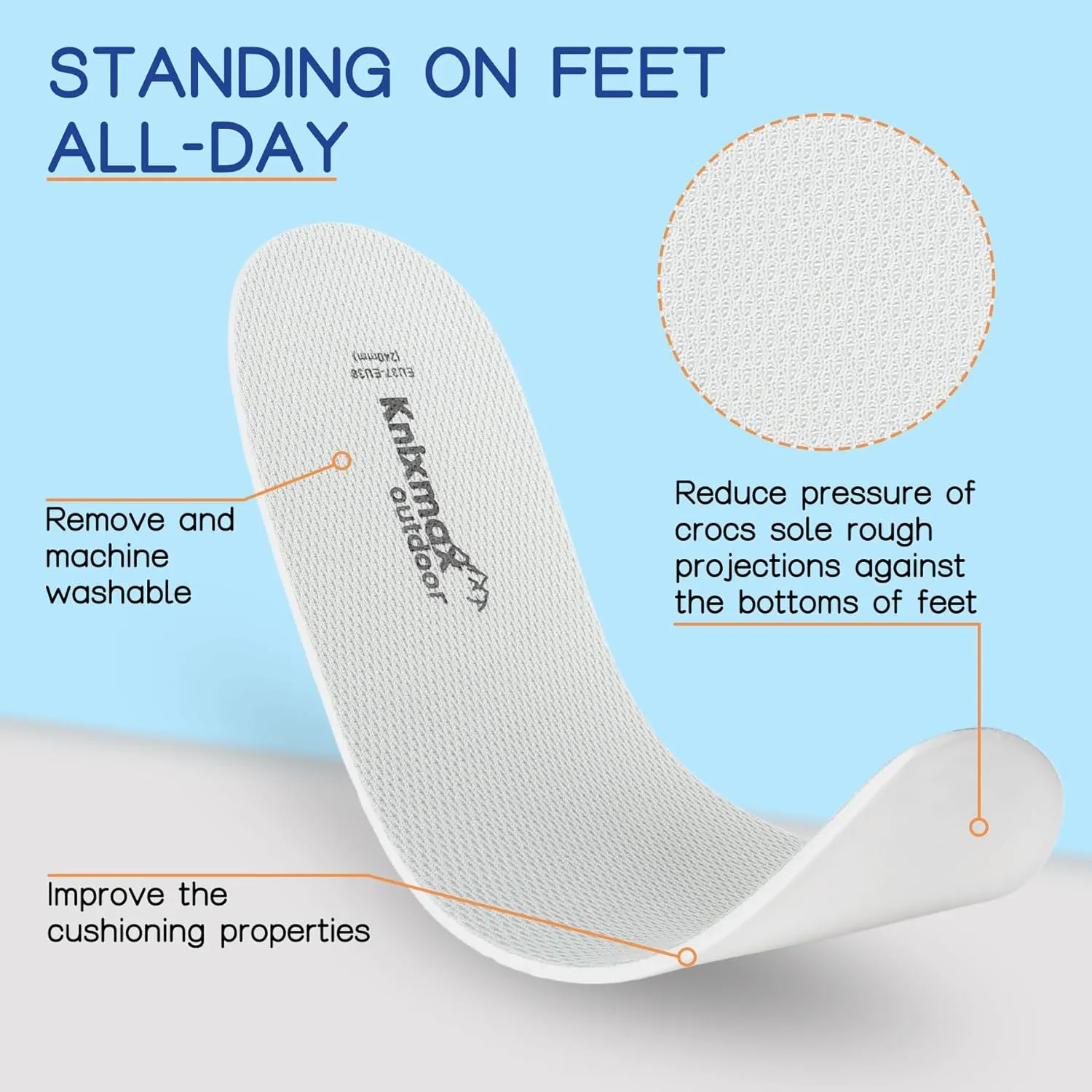Men Women Insoles for Crocs Ultra-Thin Comfort Shoe Inserts for Garden Clogs, Nurse, Chef, Water Shoes, Waterproof Replacement Barefoot Liners Breathable Pad Grey Size 8 /EU41