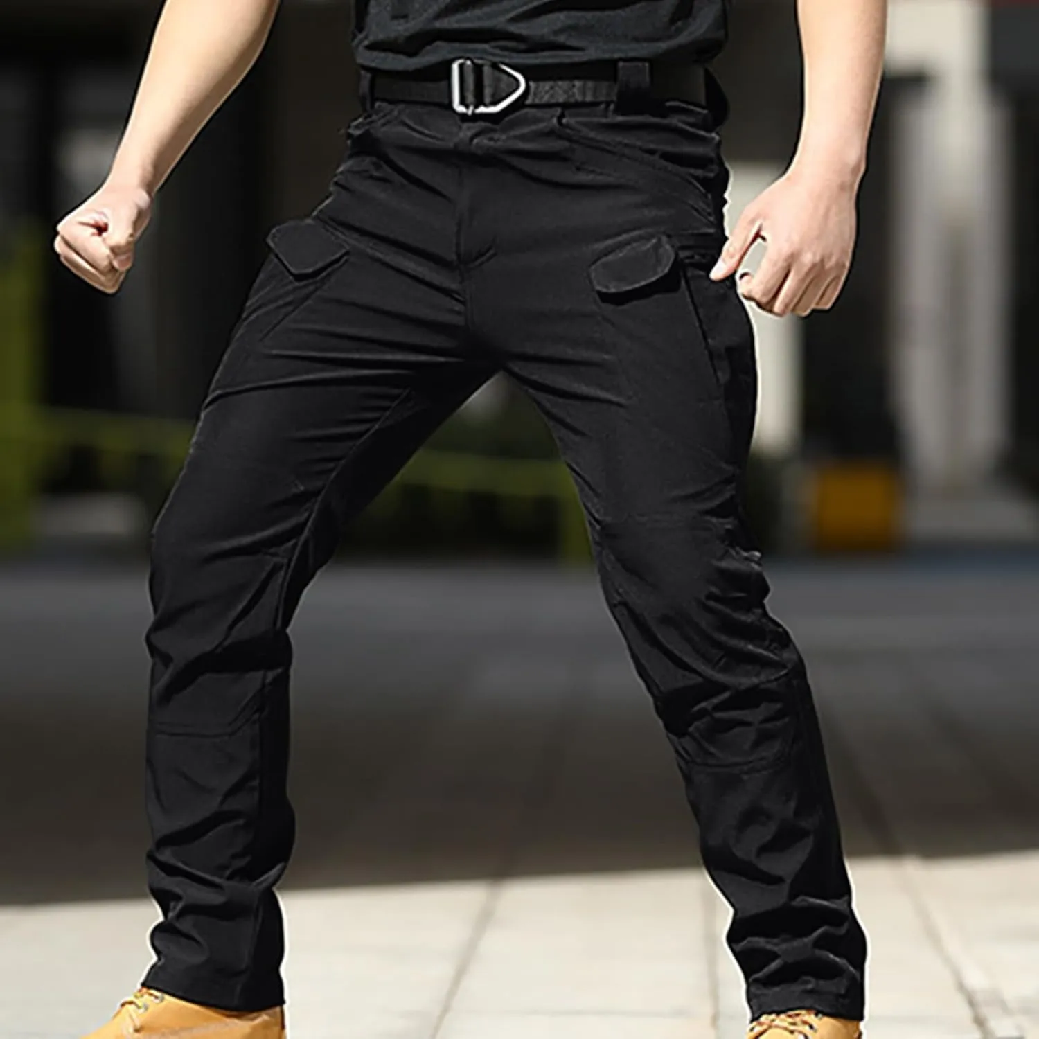 Mens Cargo Trousers Combat Work Pants Stretch Slim Sweatpants Outdoor Bottoms with Multi Pockets Joggers Running Pant