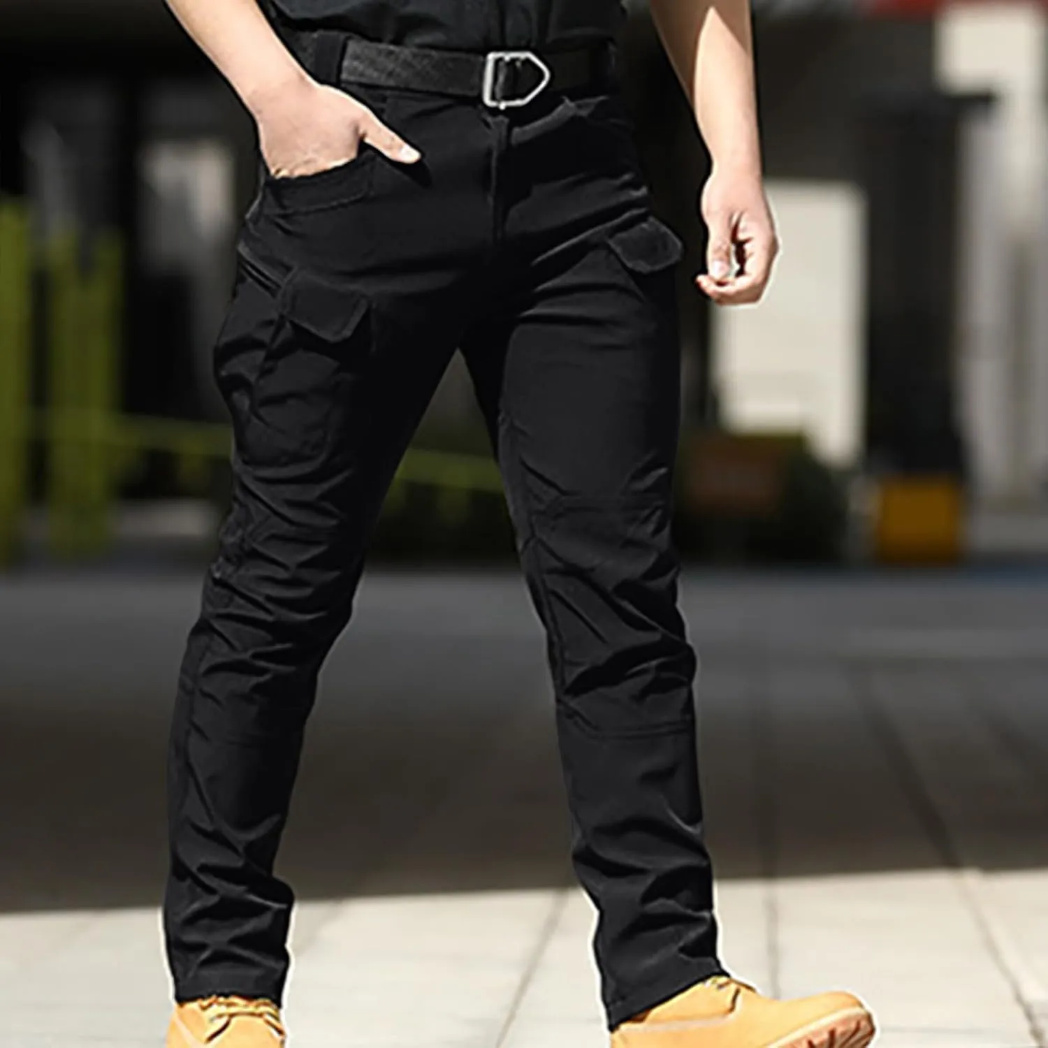 Mens Cargo Trousers Combat Work Pants Stretch Slim Sweatpants Outdoor Bottoms with Multi Pockets Joggers Running Pant