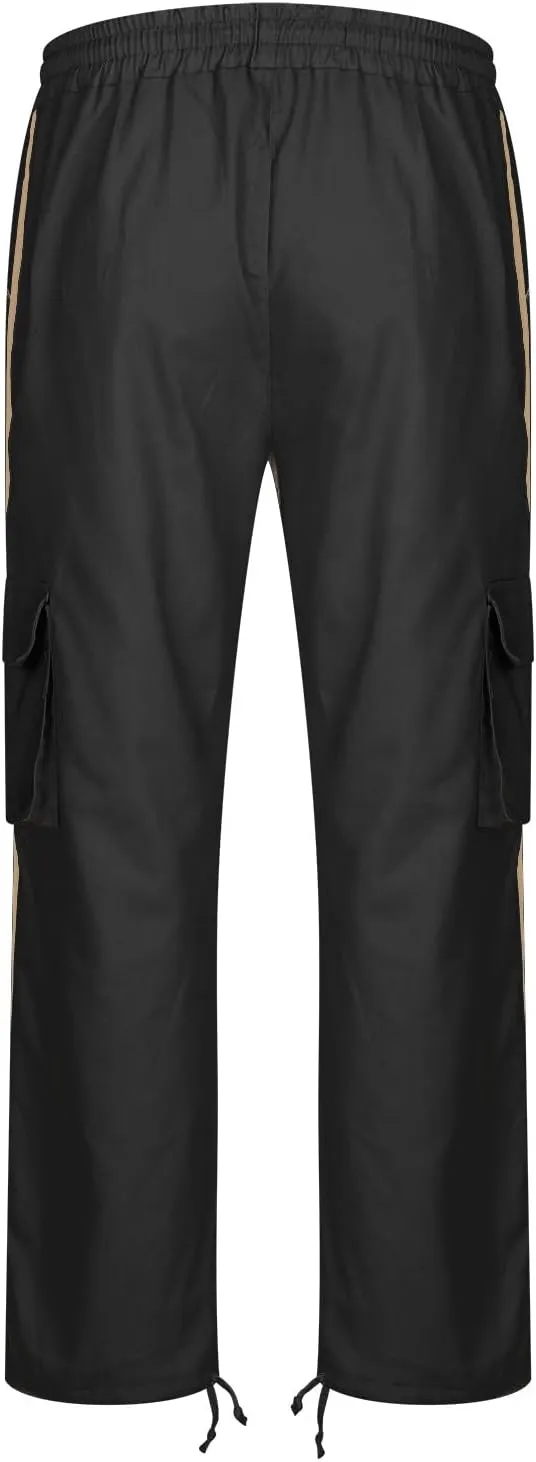 Men's Cargo Trousers Patchwork Drawstring Pants Elastic Waist Sweatpants Casual Tracksuit Bottoms with Multi Pockets