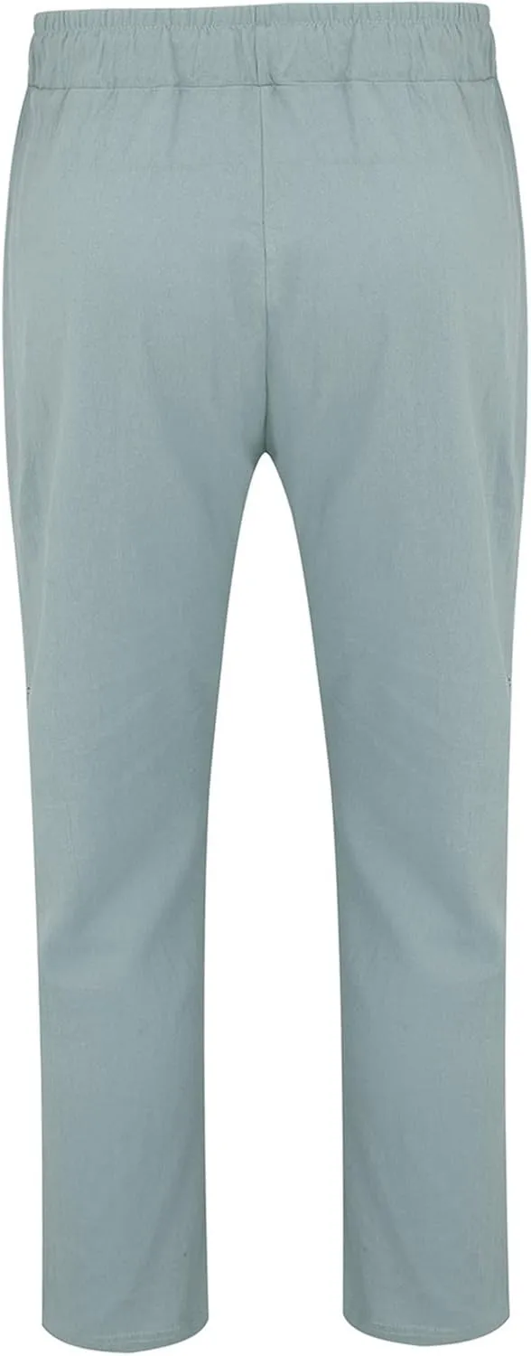 Mens Casual Linen Peasant Pants Loose Fit Straight Leg Harem Pants Elastic Waist Beach Boho Hawaiian Yoga Trousers