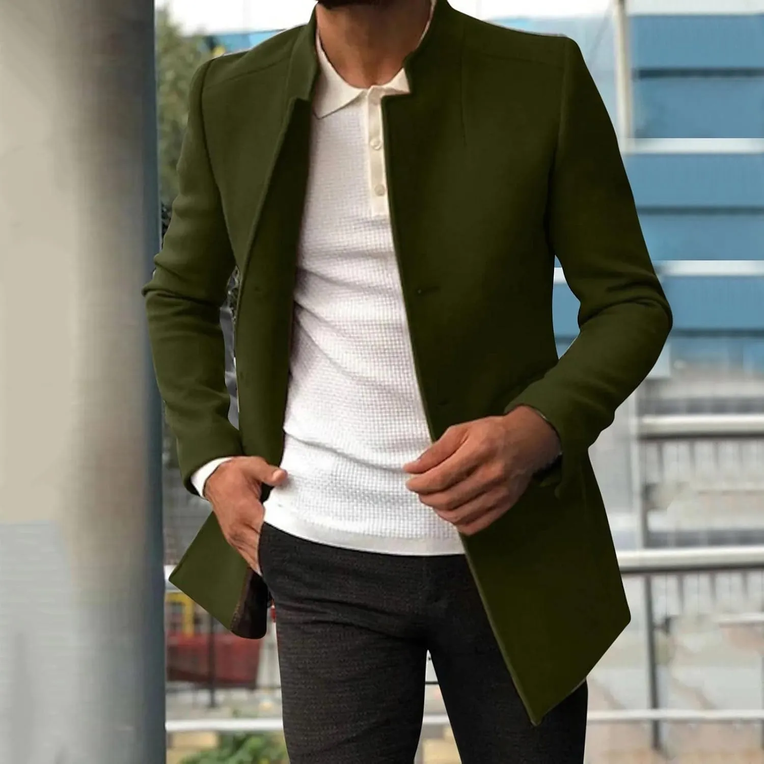 Men'S Fall Winter Jacket Lightweight Casual Coat Button Down Business Jackets Windbreaker